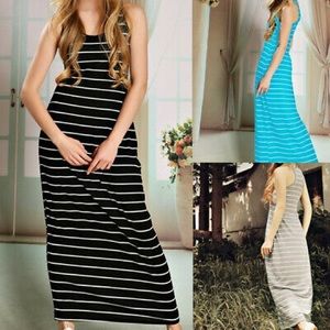 Womens Long Maxi Beach Stripe Dress